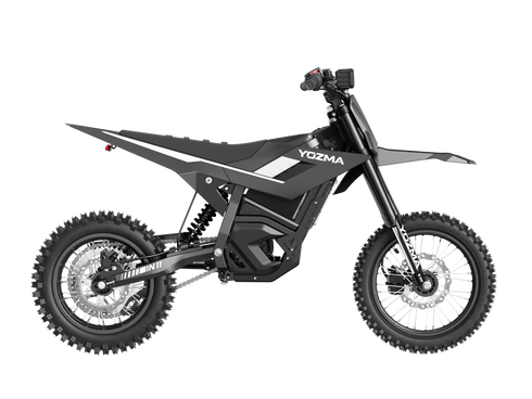 Black Yozma IN 11 electric dirt bike, side view facing right