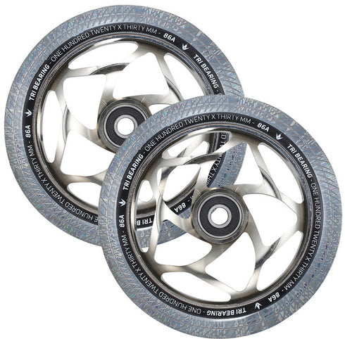 ENVY - 120MM X 30MM TRI BEARING WHEEL PAIR - CHROME/CLEAR
